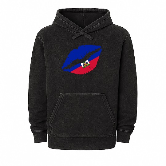 Haiti Kiss Flag Club Soccer Gift Idea Birthday Mineral Wash Hoodies