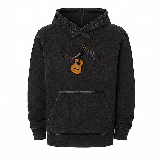 Acoustic Guitar Country Wooden Mineral Wash Hoodies