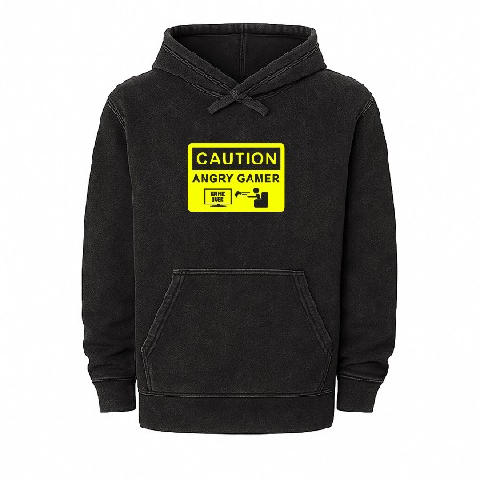 CAUTION ANGRY GAMER MENS FUNNY COD BATTLEFIELD GAM Mineral Wash Hoodies