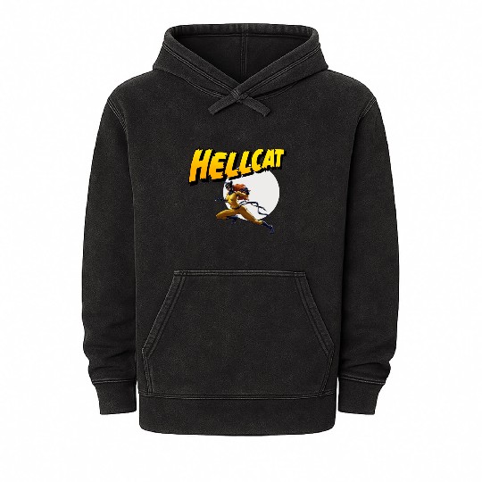 Mens Marvel Hell Cat Hella Cat Hellcat New cat Mineral Wash Hoodies