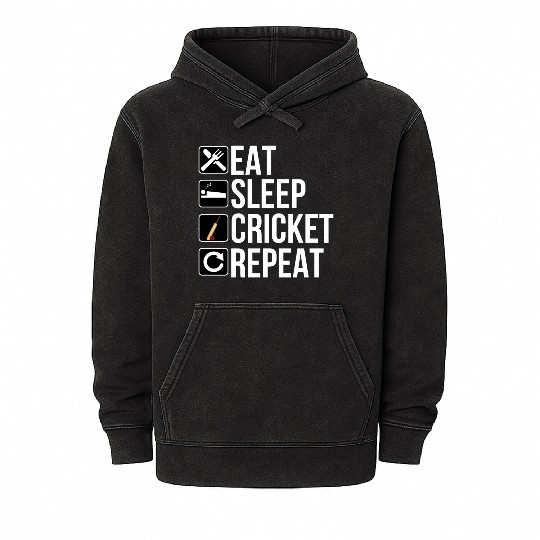 Cricket Player Gift - Eat Sleep Cricket Repeat Mineral Wash Hoodies