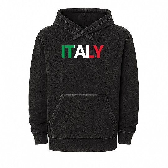 ITALY with the italian flag in the background Mineral Wash Hoodies