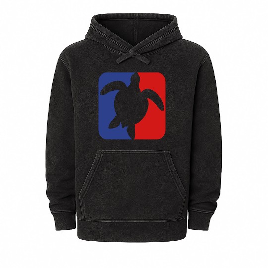 red blue square button sea turtle silhouette outli Mineral Wash Hoodies