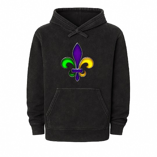 Fleur De Lis Mardi Gras Glossy Lily Mineral Wash Hoodies