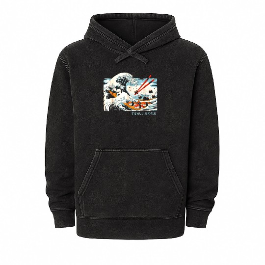 The Great Sushi Wave Japanese Mineral Wash Hoodies