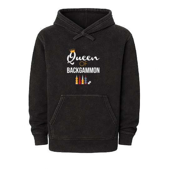Queen of Backgammon Mineral Wash Hoodies Board Game Backgammon