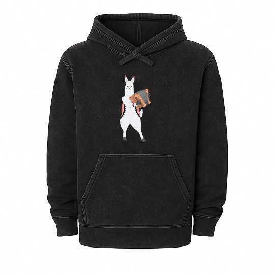 Cute Alpaca Llama Playing Accordion Musician Gift Mineral Wash Hoodies
