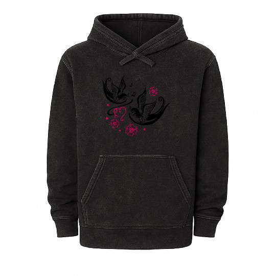 Sakura Cherry Blossom Swallow Birds Spring Flowers Mineral Wash Hoodies