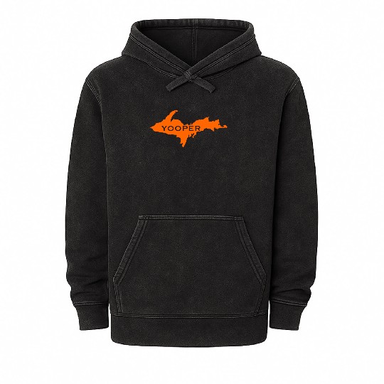Yooper Hunter Blaze Orange Michigan UP design Mineral Wash Hoodies