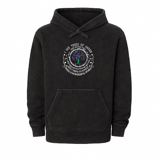 I See Tree of Green Hippie Mineral Wash Hoodies Red Roses Too