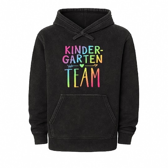 Kindergarten Team Neon Rainbow Teacher Mineral Wash Hoodies