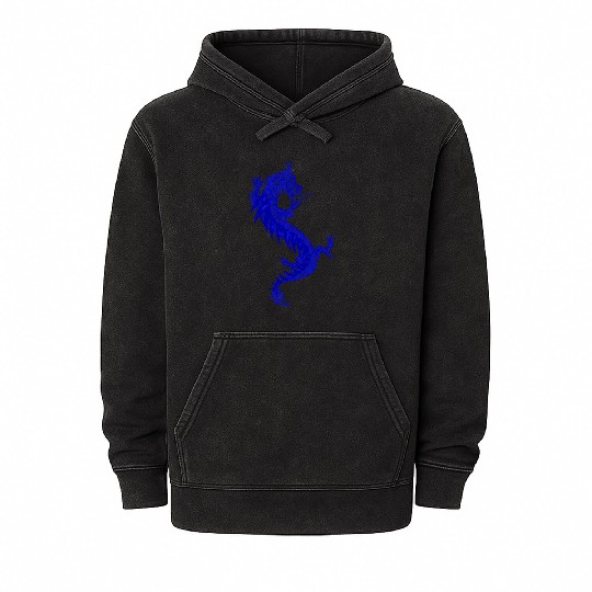 Blue China Dragon Graphic Mineral Wash Hoodies