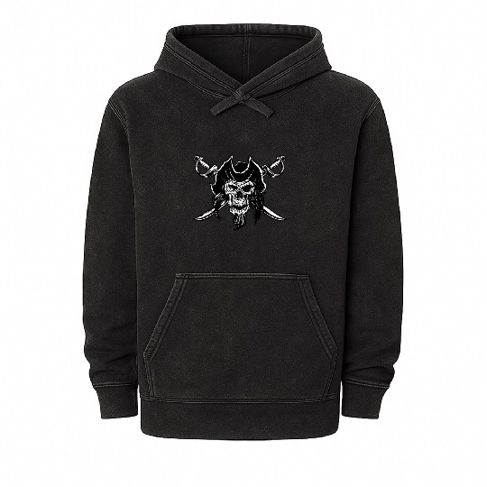 Pirate skull and bones crossed swords Mineral Wash Hoodies