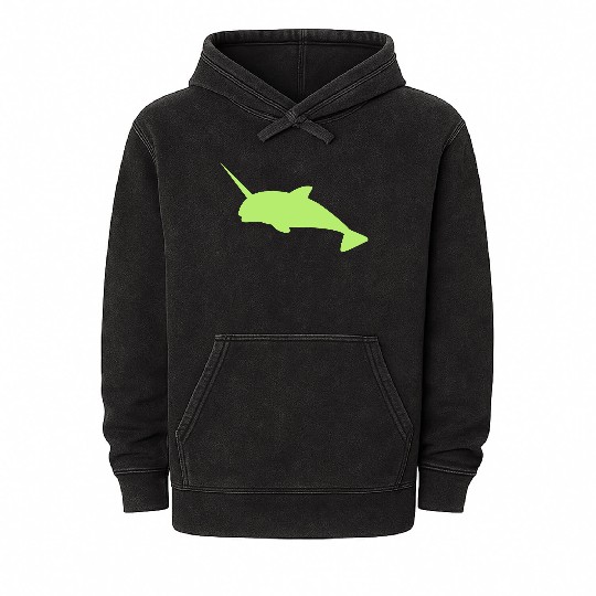 Sharp narwhal in green uniwhale Mineral Wash Hoodies