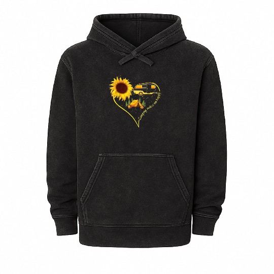 Camping Makes Me happy Mineral Wash Hoodies Funny Sunflower