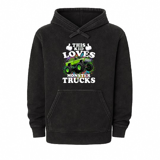 This Kid Loves Monster Trucks Mineral Wash Hoodies