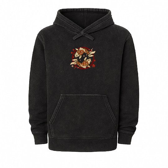 koi Carp Fish in Japanese traditional art style Mineral Wash Hoodies