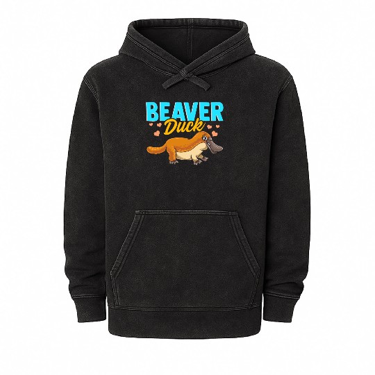 Beaver Duck Platypus Pun Cute Duck Billed Platypus Mineral Wash Hoodies