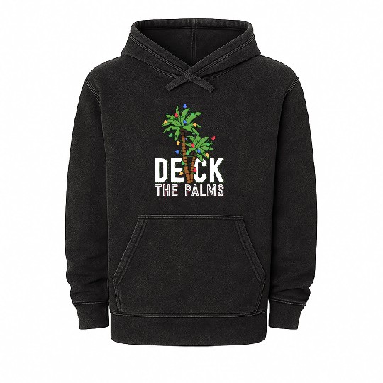 Deck The Palm Tree Lights Tropical Hawaii Family Mineral Wash Hoodies