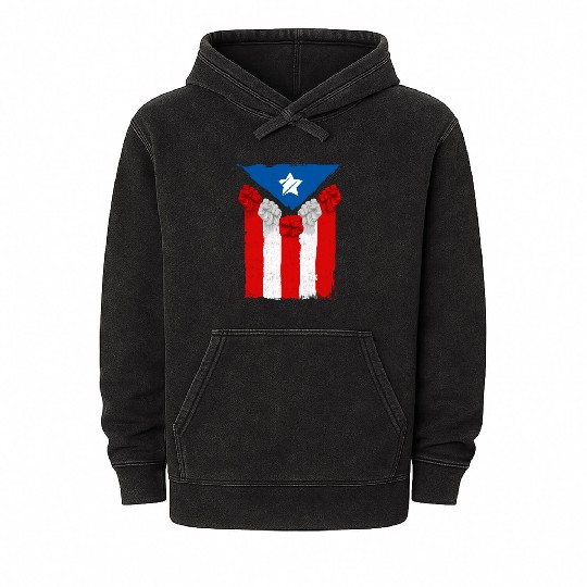 Raised Fists For Puerto Rico - Boricua Flag Mineral Wash Hoodies