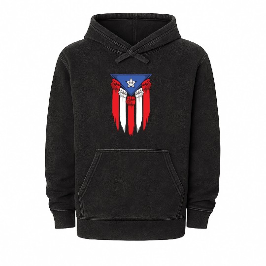 Puerto Rico Flag - Boricua Raised Fists Mineral Wash Hoodies