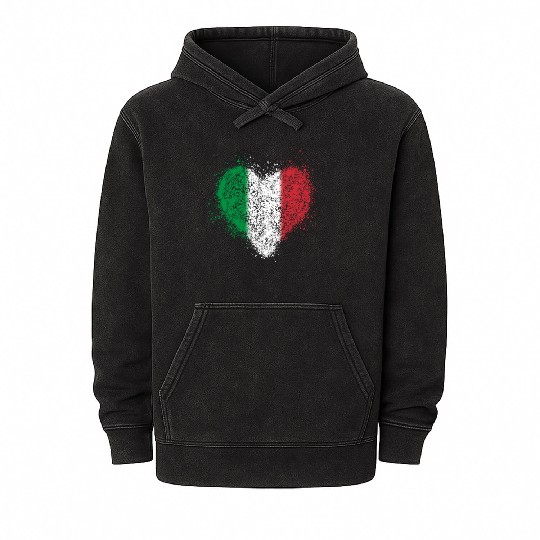Italian Heart Flag Vintage Mineral Wash Hoodies