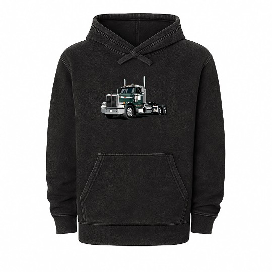 Green Semi Truck Mineral Wash Hoodies