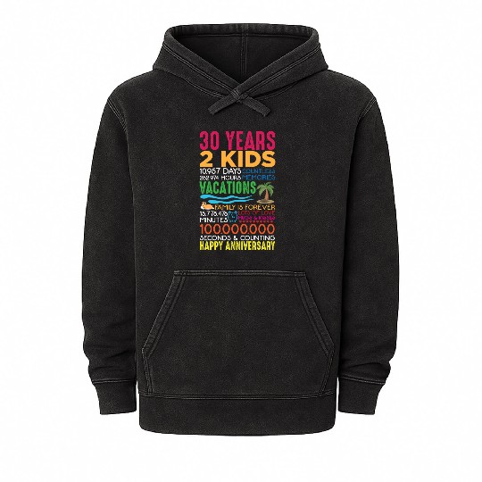 30 years Wedding Anniversary 2 kids Parents Mineral Wash Hoodies