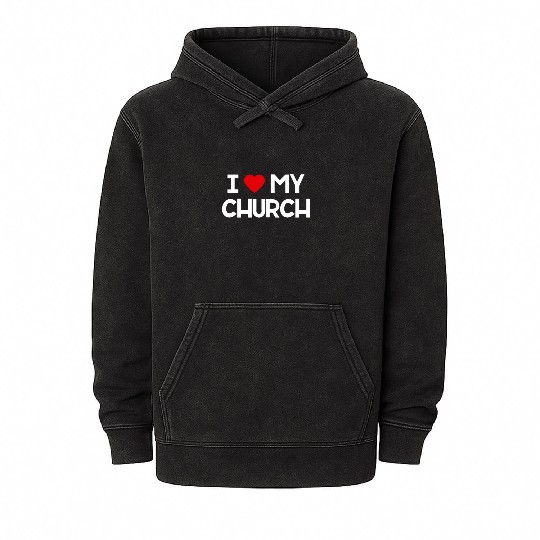 I Love My Church, Heart, Bible, Christian, Mineral Wash Hoodies