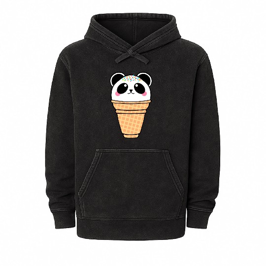 Cute funny sweet Ice cream panda Kawaii cartoon. Mineral Wash Hoodies