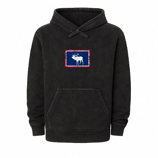 Wyoming Flag Elk Hunting Season For Deer Hunter Mineral Wash Hoodies
