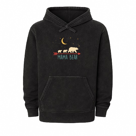 Mama Bear with 2 Cubs Retro Mother's Day Mineral Wash Hoodies