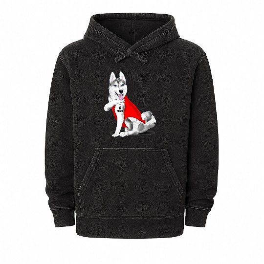 Funny husky Dog I Love Mom Tattoo husky Lover Gift Mineral Wash Hoodies