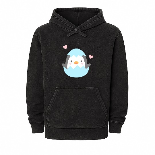 Cute Baby Penguin Hatches From Egg Mineral Wash Hoodies