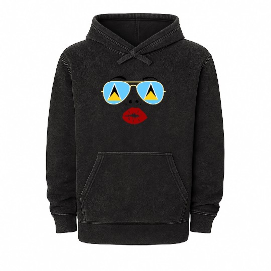 Saint Lucia Flag St Lucia Sunglasses Lips Kiss Mineral Wash Hoodies