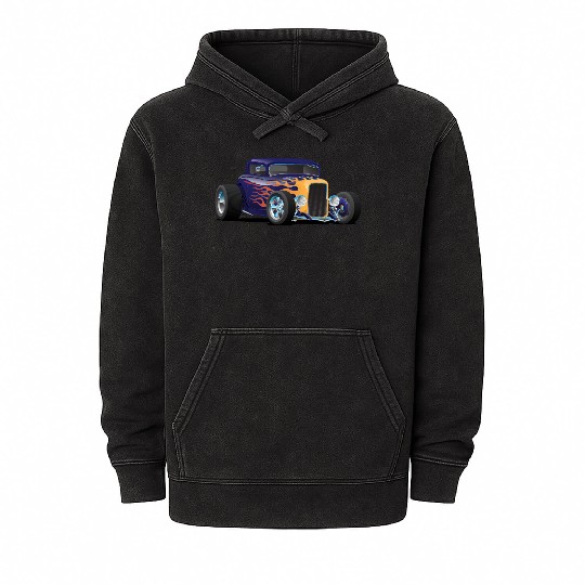 Vintage Hot Rod Car with Classic Flames Mineral Wash Hoodies