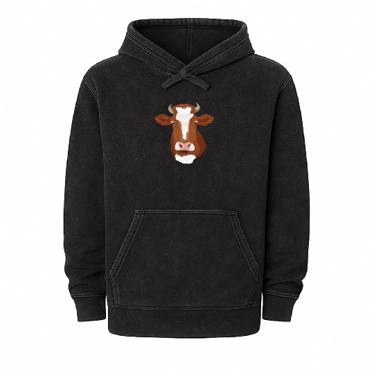 Brown Cow Head Realistic Mineral Wash Hoodies