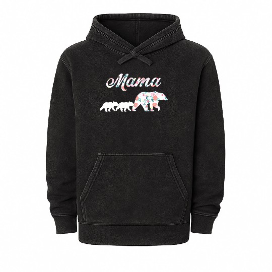 Floral Mama Bear Mom of 2 Mama Bear and Cubs Mineral Wash Hoodies