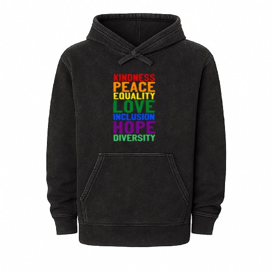 Kindness peace equality love inclusion hope divers Mineral Wash Hoodies