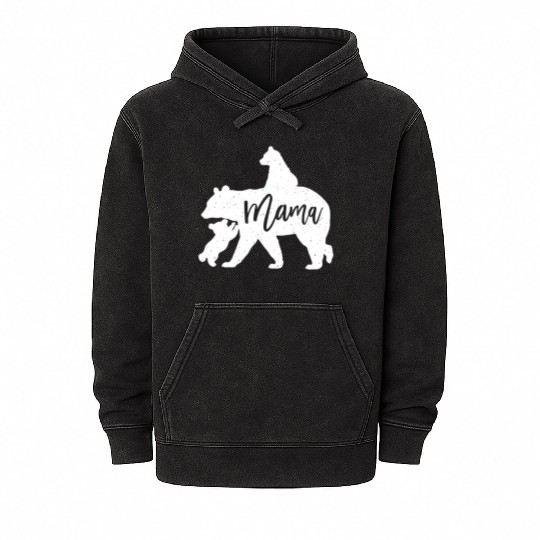 Mama Bear 2 Baby Bear Cubs Playing Riding on Back Mineral Wash Hoodies