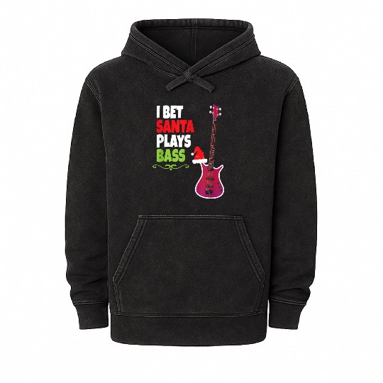 Gift for Bass Guitar Player Cool Santa Christmas Mineral Wash Hoodies