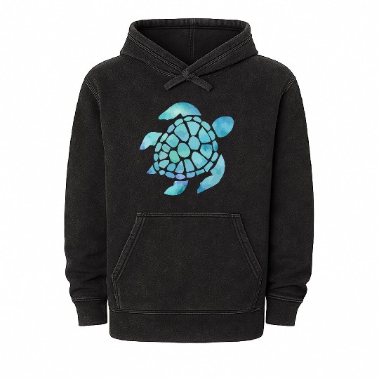 Sea Turtle Watercolor Blue Mineral Wash Hoodies