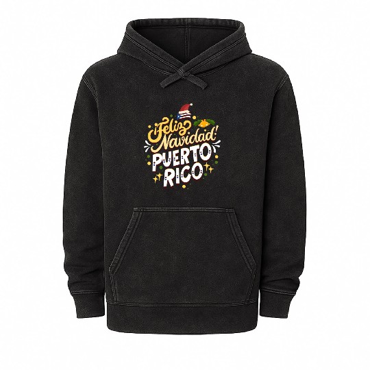 Feliz Navidad Puerto Rico - Merry Christmas Mineral Wash Hoodies