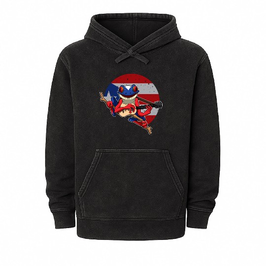 Guitar Playing Coqui Frog - Puerto Rico Animal Mineral Wash Hoodies