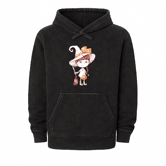 Happy Halloween little girl costume cartoon Mineral Wash Hoodies