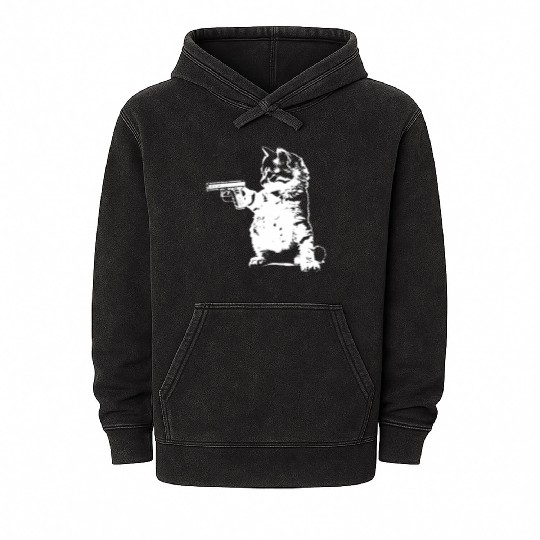 Gun Kitty Funny Cat Mineral Wash Hoodies