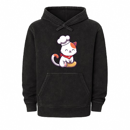 Chef Cute Cat Baking Mineral Wash Hoodies