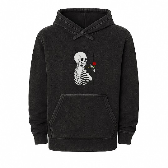 Black Demonic Cat Skeleton Hail Satan Death Metal Mineral Wash Hoodies
