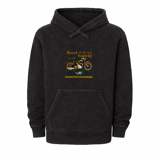 The Legendary Royal Enfield Bullet 500 Motorcycle Mineral Wash Hoodies