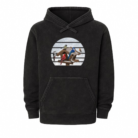 Birds Bird House Cardinal Blue Jay Robin Sparrow Mineral Wash Hoodies
